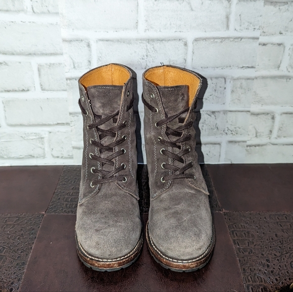 Frye Gray Suede Combat Boots - Picture 12 of 16